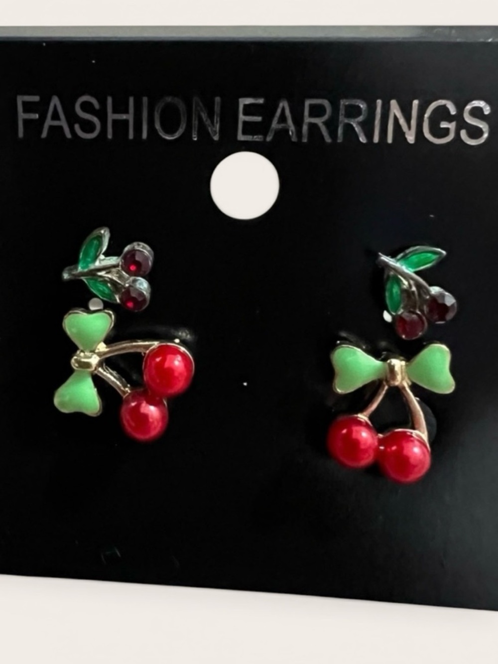 Fruit Theme Enameled Stud Earrings Bananas Apples Cherries - Picture 3 of 4